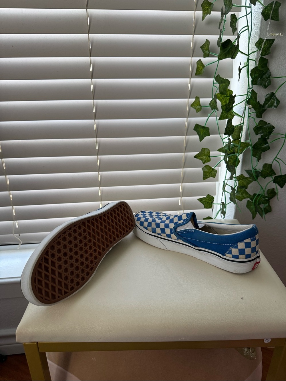 Vans Blue & White Checkerboard Slip-On Sneakers - Picture 5 of 6